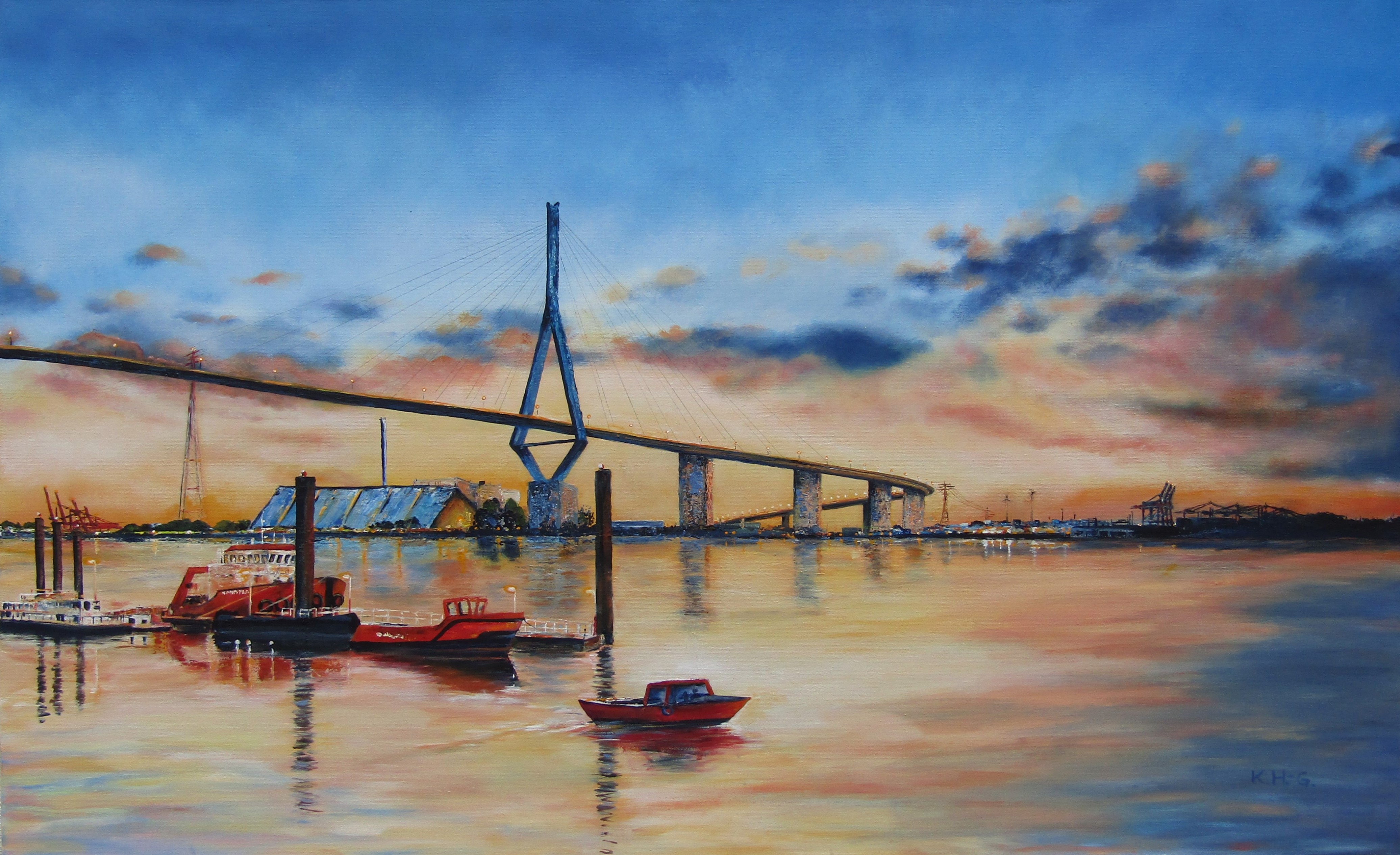 Abendhimmel am Köhlbrand von Hansen-Gluschitz, Katharina 